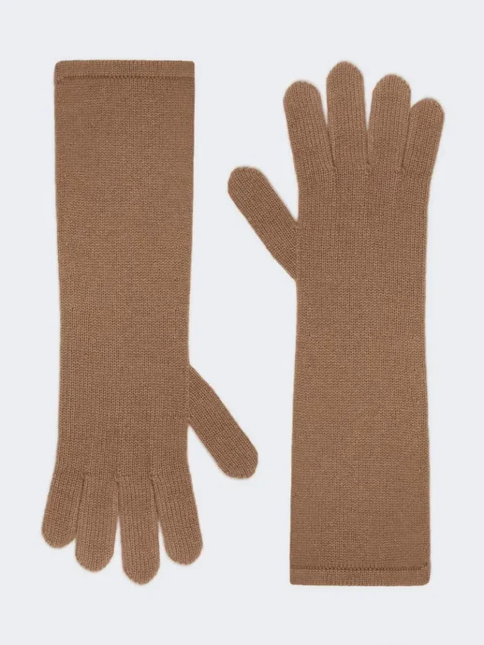 Guanti in cashmere, color cammello