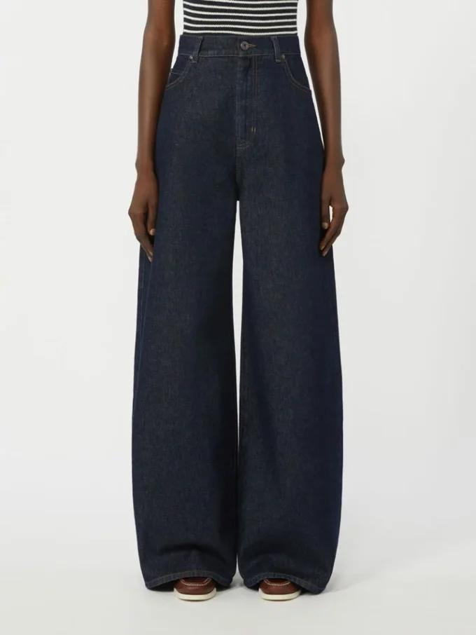 Jeans a gamba larga in denim di cotone, blu navy