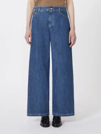 Jeans in denim a gamba larga, blu notte
