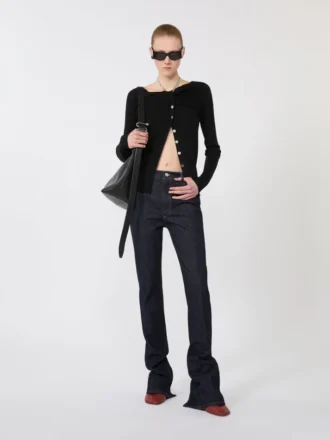 Cardigan in lana con catena, nero