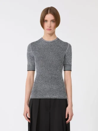 Maglia a rete in viscosa a maniche corte, bianco nero