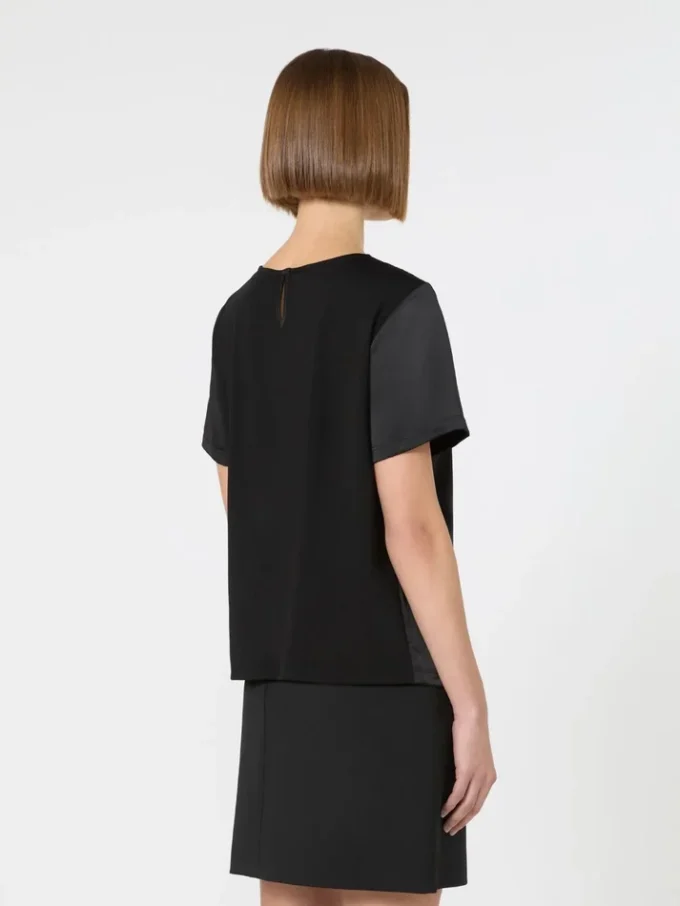 Maglietta in raso e jersey, nera Maglietta in raso e jersey, nera