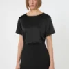 Maglietta in raso e jersey, nera Maglietta in raso e jersey, nera