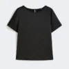 Maglietta in raso e jersey, nera Maglietta in raso e jersey, nera