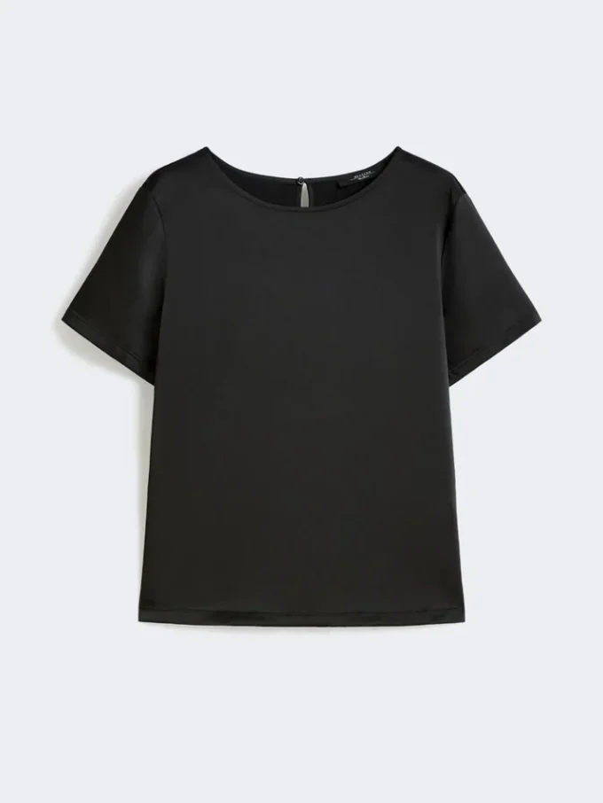 Maglietta in raso e jersey, nera Maglietta in raso e jersey, nera