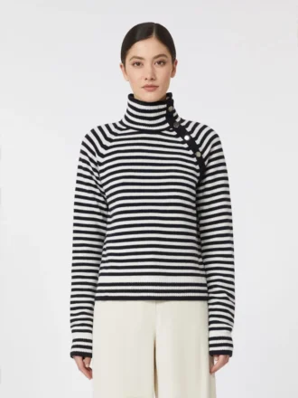 Maglione a collo alto in cashmere a maglia rasata, blu oltremare