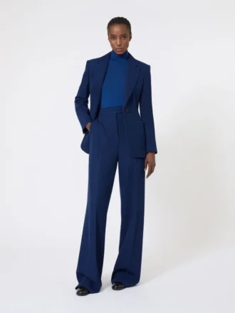 Maglione a collo alto in lana a maglia rasata, blu cina