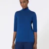 Maglione a collo alto in lana a maglia rasata, blu cina Maglione a collo alto in lana a maglia rasata, blu cina