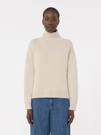 Maglione a collo alto in lana e cashmere dal taglio squadrato, bianco