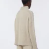 Maglione a collo alto in maglia a trecce di lana e cashmere, bianco