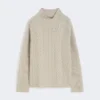Maglione a collo alto in maglia a trecce di lana e cashmere, bianco