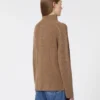 Maglione a collo alto in maglia a trecce di lana e cashmere, color fango