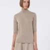 Maglione a collo alto in maglia rasata di lana, marrone Maglione a collo alto in maglia rasata di lana, marrone