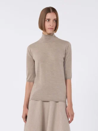 Maglione a collo alto in maglia rasata di lana, marrone