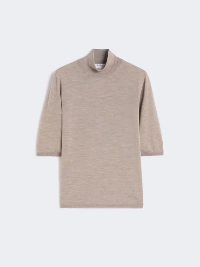 Maglione a collo alto in maglia rasata di lana, marrone Maglione a collo alto in maglia rasata di lana, marrone