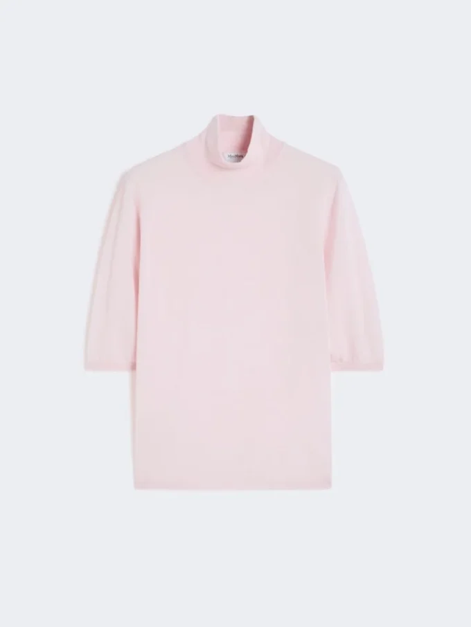 Maglione a collo alto in maglia rasata di lana, rosa Maglione a collo alto in maglia rasata di lana, rosa