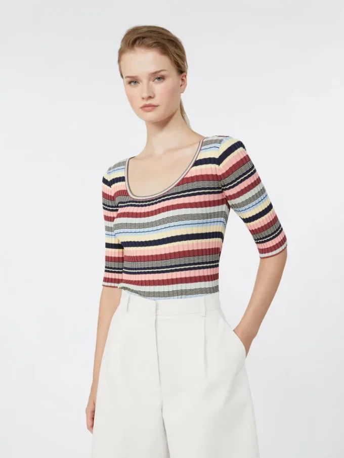 Maglione a coste in filato di viscosa elasticizzata, multicolore Maglione a coste in filato di viscosa elasticizzata, multicolore