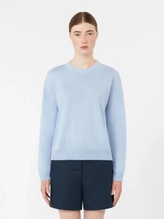 Maglione a girocollo in filato di lino, azzurro cielo