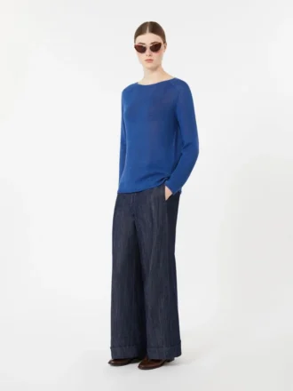 Maglione basic in filato di lino, blu fiordaliso