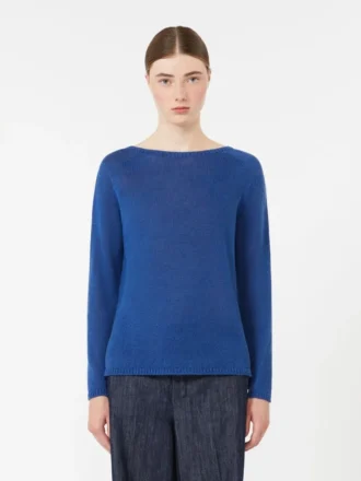 Maglione basic in filato di lino, blu fiordaliso