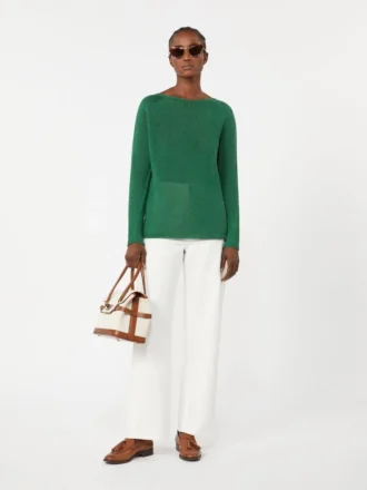 Maglione basic in filato di lino, verde
