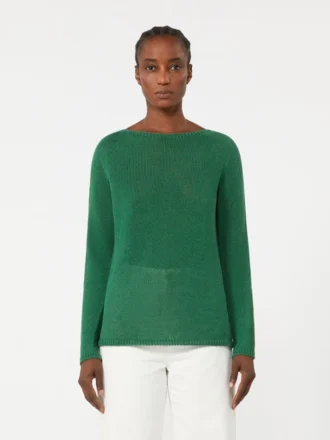 Maglione basic in filato di lino, verde