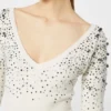 Maglione con scollo a V in lana e cashmere, avorio Maglione con scollo a V in lana e cashmere, avorio