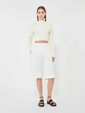 Maglione corto in cotone cordonnet, bianco