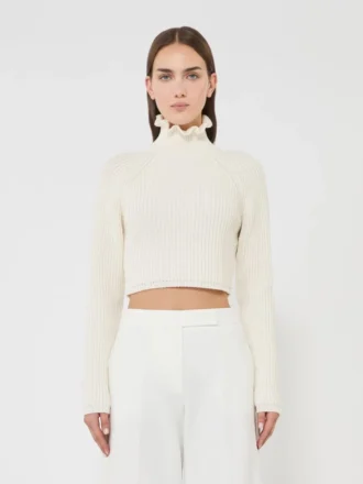 Maglione corto in cotone cordonnet, bianco