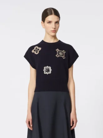 Maglione corto in lana e cashmere, blu oltremare