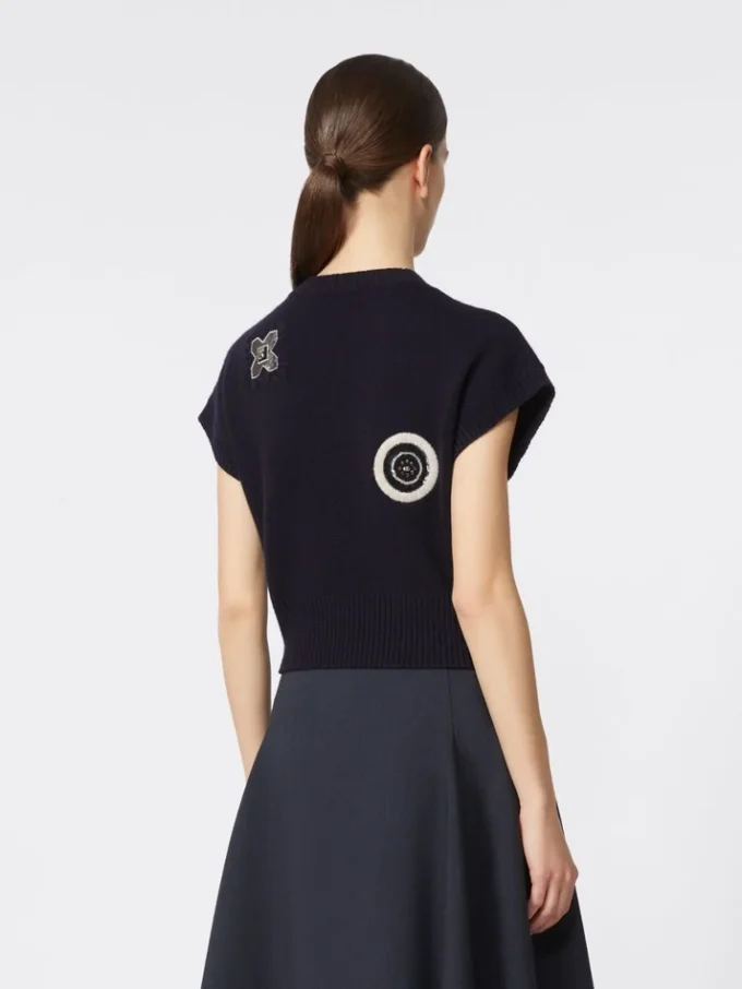 Maglione corto in lana e cashmere, blu oltremare Maglione corto in lana e cashmere, blu oltremare