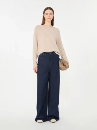 Maglione girocollo in cashmere, color sabbia