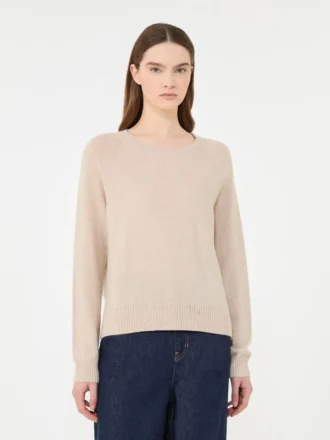 Maglione girocollo in cashmere, color sabbia