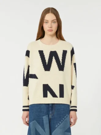 Maglione girocollo in cotone fantasia, blu navy