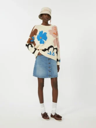 Maglione girocollo in cotone fantasia, multicolore