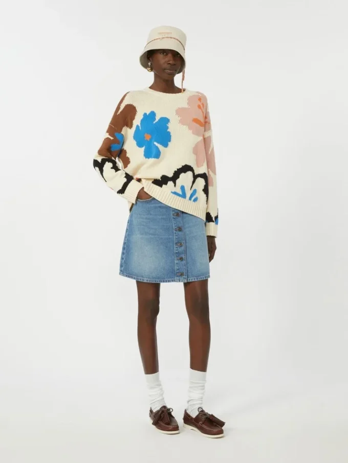 Maglione girocollo in cotone fantasia, multicolore Maglione girocollo in cotone fantasia, multicolore