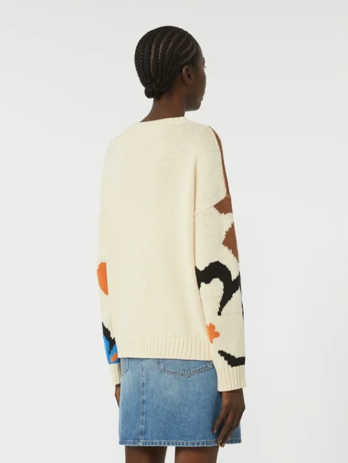 Maglione girocollo in cotone fantasia, multicolore Maglione girocollo in cotone fantasia, multicolore