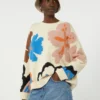 Maglione girocollo in cotone fantasia, multicolore Maglione girocollo in cotone fantasia, multicolore