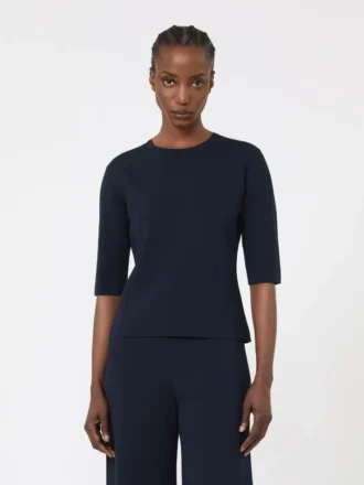 Maglione girocollo in crêpe di viscosa, blu oltremare