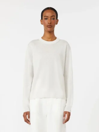 Maglione girocollo in filato di lino, color latte