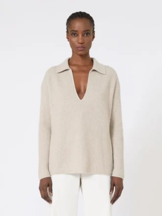 Maglione in cashmere a coste, beige