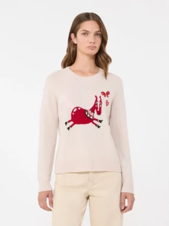 Maglione in cashmere con dettaglio intarsiato, sabbia