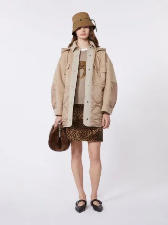 Cappotto imbottito in lana e nylon double-face, color cammello