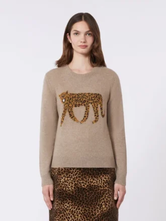 Maglione in cashmere con dettaglio intarsiato, tortora