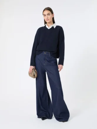 Maglione in cashmere con scollo a V, blu navy