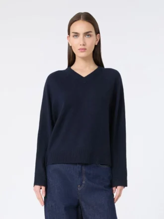 Maglione in cashmere con scollo a V, blu navy