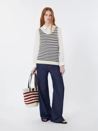Maglione in filato di cotone a coste, blu navy