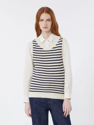 Maglione in filato di cotone a coste, blu navy