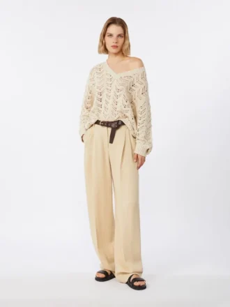 Maglione in filato di cotone e paillettes, beige
