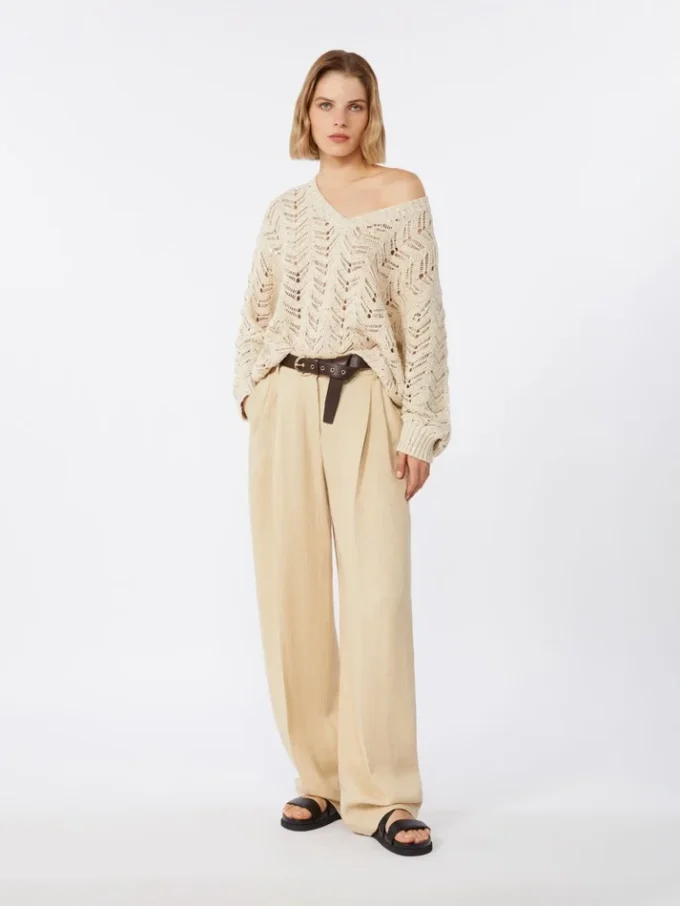 Maglione in filato di cotone e paillettes, beige Maglione in filato di cotone e paillettes, beige